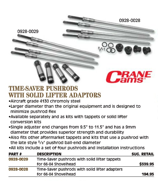 Crane Performance Solid Tappet Kits for Shovelheads